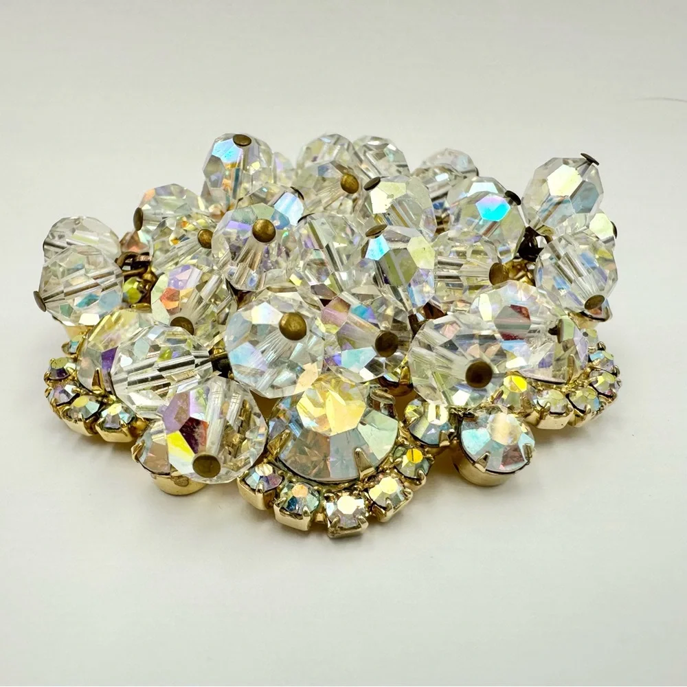 Juliana D&E Vintage AB Rhinestone & Beaded Cluster Brooch Pin LARGE